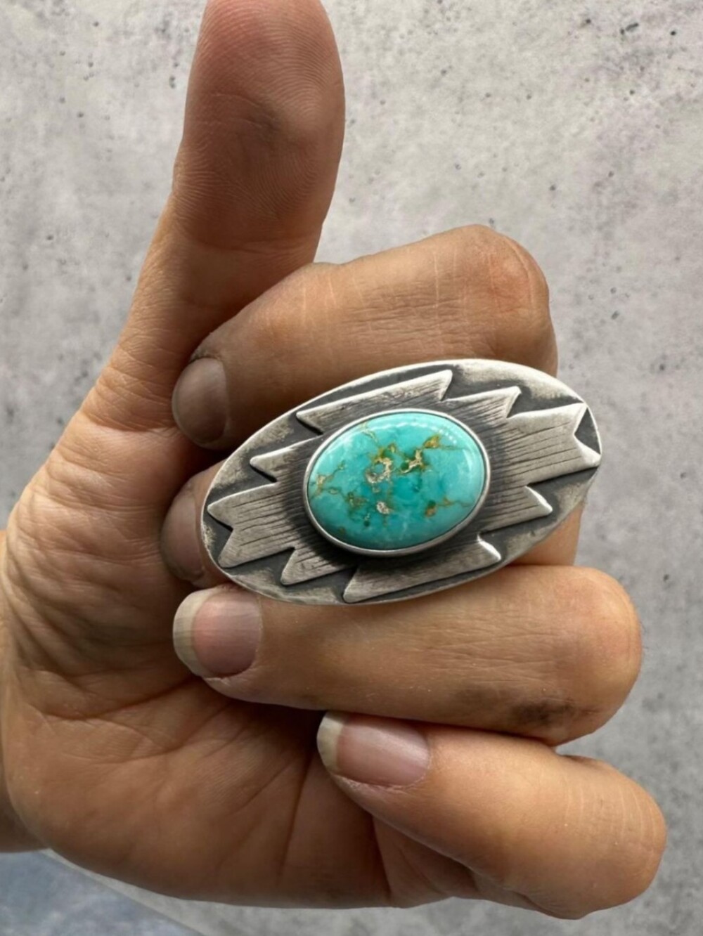 SALE!!! Royston Turquoise Oval Statement Ring - Sterling Silver Southwestern 6.5